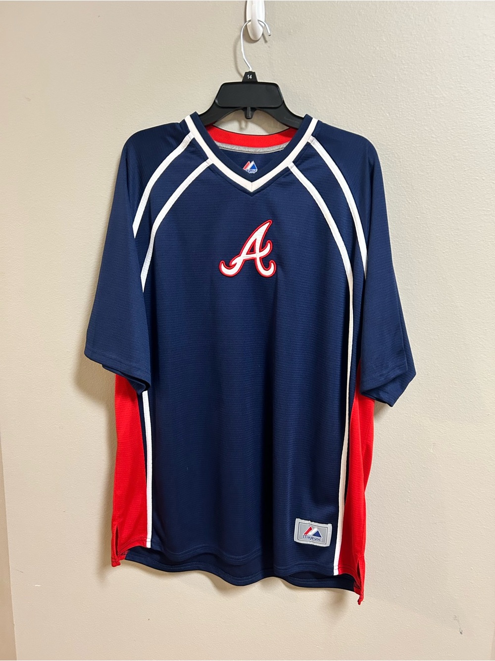 Atlanta Braves Majestic XL BP Jersey Navy Red Athletic Pullover Shirt MLB